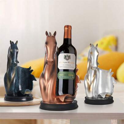 Quiltern Silver-Gold Horse Head Wine Rack, Living Room TV Cabinet Decor, Office Ornament, Home Decor Item, Perfect For New Year/Housewarming/Easter Gifts