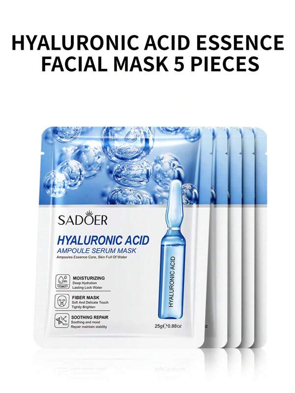 5pcs Collagen Peptide Moisturizing Face Mask Moisturizing Spa Mask, With Hyaluronic Acid, Vitamin C, Chamomile, Aloe Vera