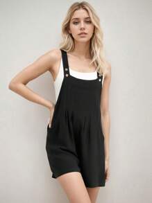 SANOPY Womens Overalls,Overalls For Women,Casual Suspender Trousers With Short, Light Sleeveless Romper Front Pockets - 黑色 - 查看 3