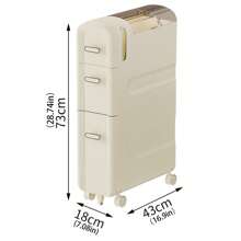 3-Tier Slim Bathroom Storage Cabinet With Wheels - Narrow ABS Waterproof Floor Organizer For Small Spaces, Rolling Cabinet For Bathroom/Kitchen/Bedroom/Living Room - Beige - View 2