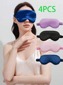 1pc/4pcs Soft & Breathable Faux Silk Sleep Eye Mask, Adjustable Elastic Band. Suitable For Travel, Business Trips, Napping, Flights. Great Companion For Home And Travel.,School,Back To School,Travel,Travel Essentials,Home Essentials,Eye Mask,Sleep Mask