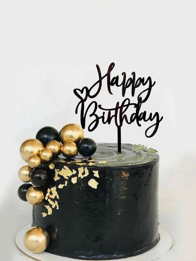 Decoración para pastel de acrílico "Feliz Cumpleaños", patrón de letras en inglés moderno, decoración de pastel de acrílico multiusos en dorado y negro, decoración para fiesta de cumpleaños, recuerdo perfecto para familia y amigos, Navidad