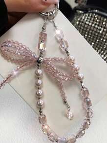 1 件水晶蝴蝶结手机链带、3D 水晶蝴蝶钥匙扣吊饰、珍珠手腕手机挂绳 - 彩色 - 查看 9