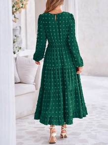 Women's Fall And Spring Elegant Long Sleeve Long Dress Swiss Polka Dot A Elegant Casual Holiday Wedding Party Going Out Dress - 深綠色 - 查看 4