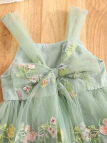 1 件女婴迷人优雅奢华淑女甜美公主花卉刺绣薄纱芭蕾舞裙带蝴蝶结装饰，适合派对、节日、生日、所有季节 - 綠色 - 查看 3
