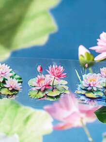 1 Rollo de cinta adhesiva con estampado de loto recortado, cinta adhesiva con pegatinas de plantas frescas para planificadores, serie de estanque de lotos de verano