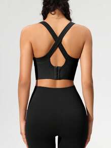 Seamless High-Elasticity And High-Support Sports Bra,Women Underwear Detachable Chest Pad With Cross-Strap Design,Women's Fitness Solid Color Simple Yoga Bra,Women Soft And Comfortable Sports Tops ,Multi-Color Options (Black/Brown/Blue/Hot Pink/Gray/Red)