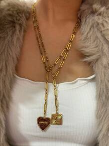 1pc New Minimalist Chic Stainless Steel Heart And Snake Pendant Necklace For Women