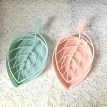 2pcs Leaf Shaped Soap Dish Set, Non-Slip Bathroom Soap Holder, Shower Drainage Tray, Decorative Soap Storage Tray For Home And Kitchen, Plastic Material