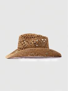 1 件波西米亚风格纯色草编串珠巴拿马风格草帽，西部牛仔帽，男女百搭休闲帽，四季皆宜 - 巴拿馬禮帽 - 查看 10