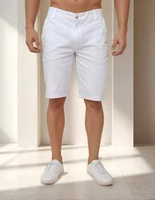 Bermuda Masculina Sarja Jeans com Elastano Slim Fit  Jeans Casual para o dia a dia com Bolso Cargo - Branco - Visão 2
