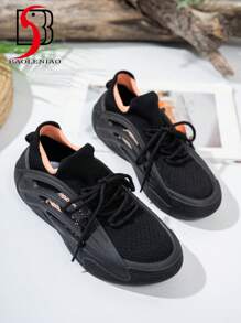 透气软底新设计减震厚底鞋，轻便防滑，多功能健身锻炼休闲装，外观迷人 - 黑色 - 查看 6