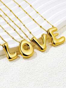 MECYLIFE 1 件不对称 3D 粗字母吊坠项链配不锈钢蛇链，时尚女士项链 - stainless steel with curb chain - 查看 3