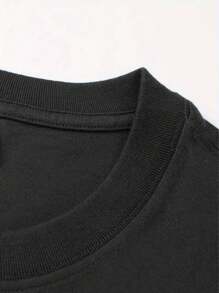Camiseta de hombre con estampado de letras, camiseta de verano de cuello redondo y manga corta - Negro - Ver 4