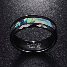 8mm Abalone Shell Tungsten Rings For Men Women Black Wedding Bands Faceted Edge Comfort Fit Size 5-14