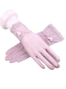 1 par de guantes de encaje para mujeres, guantes de encaje ligeros para protección solar, para primavera y verano, guantes táctiles para exteriores