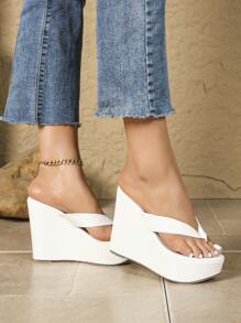 Women's Thick Sole Wedge Heel Strap Sandals, Plus Size, Beach Outdoor Wear - White - View 6