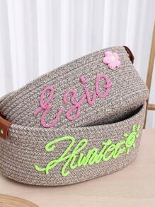 1pc Customized Handmade Woven Storage Basket, Suitable For Bathroom, Bedroom, Living Room, Kids Toys, Pet Supplies, Wedding Decor, Valentines Day, Halloween, School Season, Home Storage