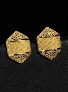 SEQUITO 3Pcs Charming Women Gold Plated Jewelry Set Conical Pendant Necklace Hollow Big Stud Earrings Evening Party Clothes Accessories