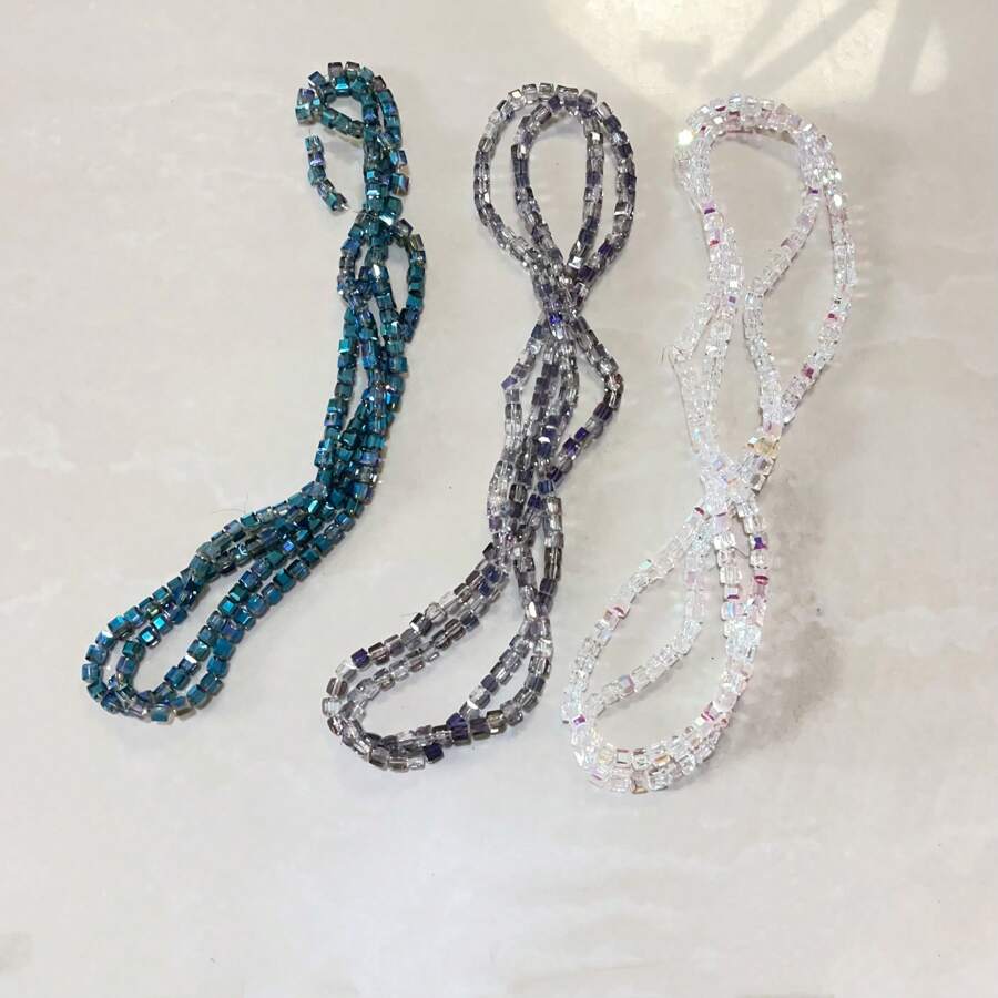 50 件 4 毫米方糖形透明玻璃珠、水晶方形散珠，适用于珠宝制作、DIY 手链项链耳环工艺品用品（4 毫米） - 藏蓝色 - 查看 1