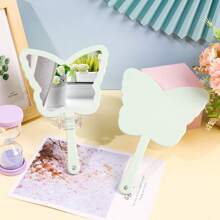 1pc Customized Name Butterfly Handheld Makeup Mirror, Girl's Vanity Mirror With Hole For Hanging, Portable For Touch Up - Multicolor - View 2