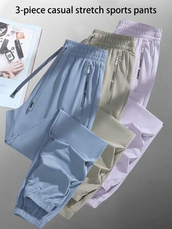 3 piezas Pantalones deportivos para mujer, pantalones elásticos de cintura transpirables de verano, moda y versátiles para exteriores, ocio, deportes, mallas para senderismo