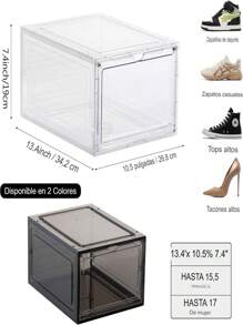 Caja  Apilable Transparentes Para Zapatos Caja Organizadora -caja organizadora de clóset, fácil de poner en el montaje, cajas de zapatos de plástico transparente apilables, cajones para exhibición de tenis - transparente - Ver 7