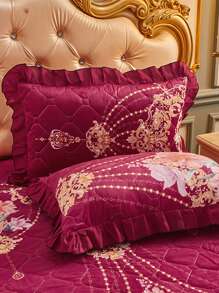 1pc Soft & Thick Milk Velvet Pillowcase, Floral Lace Trim Design, Single Person Plush Pillow Cover, Korean Style Home Bedding