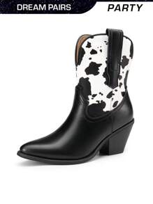Women's Cowboy Ankle Boots Western Booties Low Heel Pointed Toe Cowgirl Boots - Đen và trắng - Xem 2