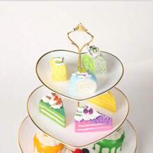 三层心形蛋糕架，创意婚礼生日派对糖果甜点托盘，下午茶小吃拼盘 - 白色金邊 - 查看 4