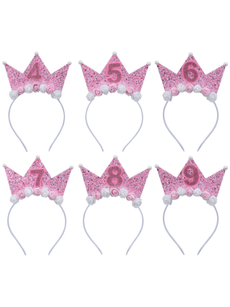 1 件粉色皇冠头带，带花朵和亮片，公主头饰，适合生日派对、节日庆祝、生日礼物