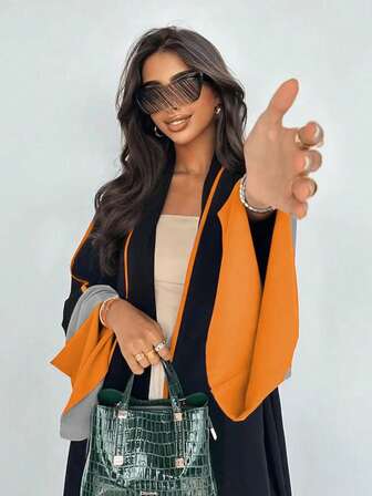 双色装饰长袖休闲长袍，端庄长袍