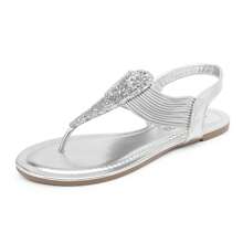 Women's Flip Flops Thong T-Bar Strap Flats Summer Elastic Gladiator Sandals SPPARKLY - Silver - View 5