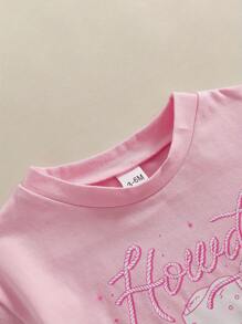 Conjunto de ropa occidental para recién nacidos niñas, mamelucos de manga corta con diseño de botas de vaquera "Howdy", body y pantalón corto estilo bombachos para verano - Rosa - Ver 5