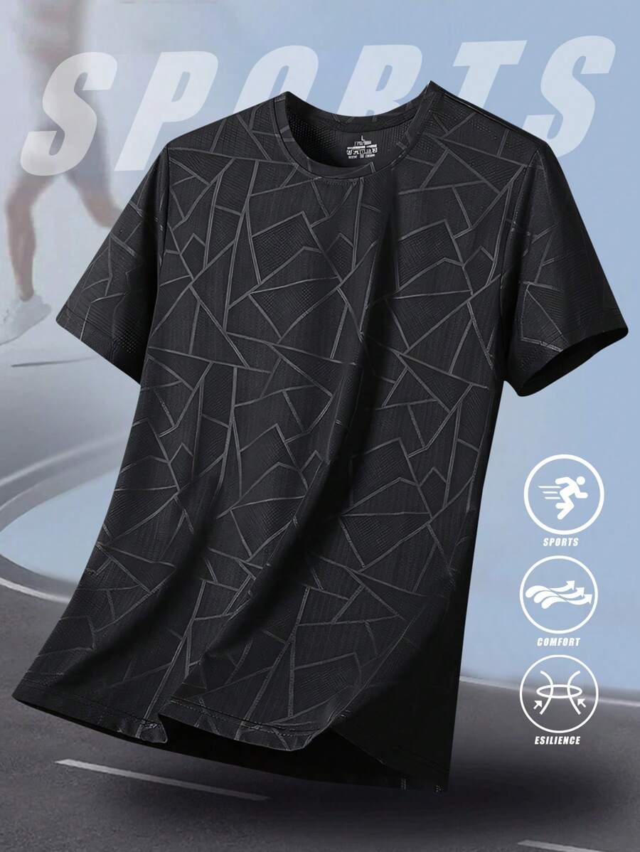 运动户外 T 恤 男士户外服装 春夏服装 运动上衣 短袖 日常休闲 跑步健身 舒适宽松 网球高尔夫 曲棍球 马术 - 黑色 - 查看 1