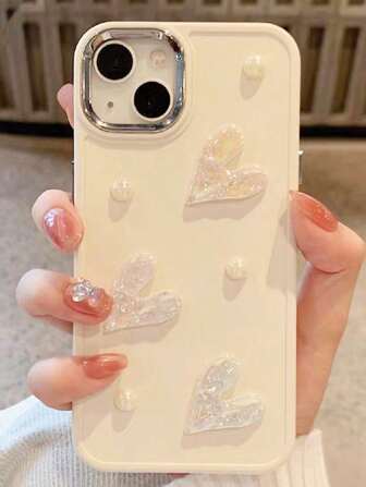 1 件珍珠爱心手机壳手机饰品适用于 iPhone 11/12/13/14/15/16 多种手机型号