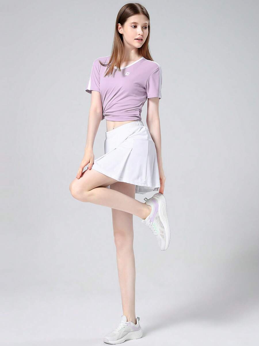 CAMEL CROWN Women's Badminton Uniform Suit, Spring And Summer Professional Sports Quick-Drying Short-Sleeved T-Shirt Table Tennis Tennis Game Training Clothes Summer - Light Purple/infinite White - View 1