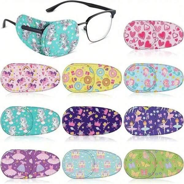 10pcs Eye Masks With Bonus Poster - Fun & Cute Designs, Soft Fabric Blindfolds In Various Patterns (Unicorn, Heart, Donut) - Ideal For Vision Training And Light Blocking, Random Assorted Styles