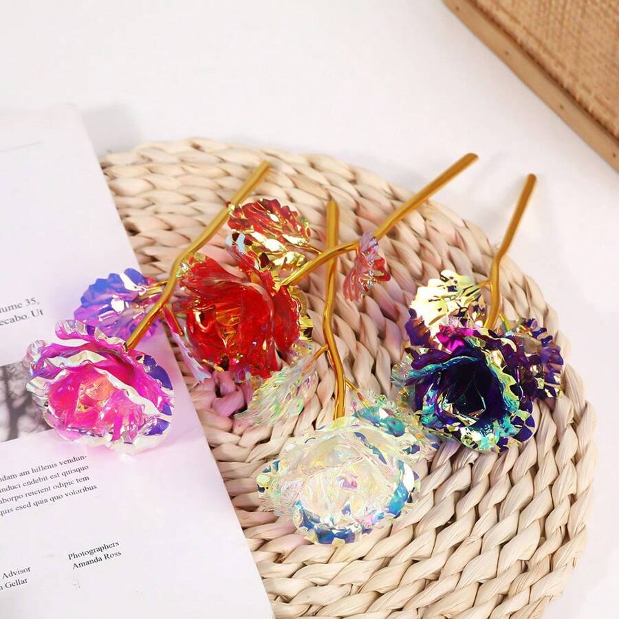 1pc 24K金箔玫瑰仿真花彩金花礼盒节日礼物活动小礼物氛围装饰