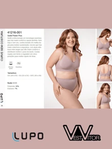 Sutiã Top Power Plus Size Levanta E Sustenta Lupo Loba 41216 - Bege - Visão 4