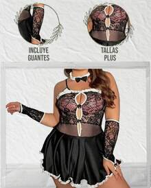 SEXY VESTIDO DE GATITTA CON MEDIAS DE RED Y DIADEMA CON OREJITAS - Negro - Ver 3