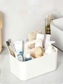 1个带提手的塑料收纳篮，可收纳便携式遥控器、化妆品、铅笔盒和文具，5格工具收纳盒，返校必备，详细尺寸信息请参考产品图片 - 彩色 - 查看 5