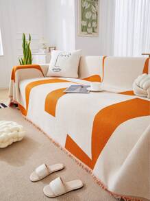 雪尼尔面料多色奢华现代风格沙发盖毯，四季户外露营垫 - 黃色 - 查看 4