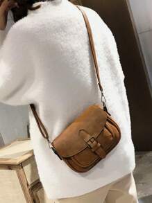 1 pièce Mini sac bandoulière minimaliste décoré de couleur unie vegan rétro