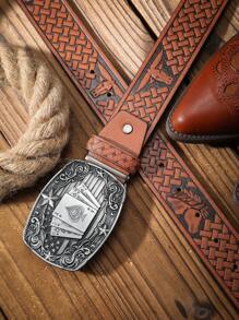 1pc Boho Western Cowboy Style Poker Embossed Metal Buckle Vintage Dark Brown PU Leather Belt Summer, School Casual, Business, Boyfriend Husband Father Dad Men Gift, Daily Wear, Fashion, Teen, Outdoor, Vacation, Athletic, Travel, Street, Boho, Vintage Fall, Autumn, Halloween Autumn-Winter Accessories,Suitable For Teens, Youth,Men,Casual, Outdoor, Athletic, Vacation, Graduation Gifts, Birthday, Daily Wear - As Shown - View 11