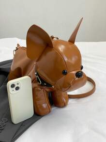 1pc Fashion PU Leather Small Dog Decor Crossbody Bag, Women Casual Cartoon Bulldog Shoulder Pouch, Simple Animal Handbag Suitable For Daily Commute