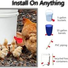 6pcs Professional Chicken Drinker, Large Sized Poultry Waterer Suitable For Ducks, Chickens, Geese, Turkeys, Rabbits And Birds, Comes With Hole Puncher For Installation