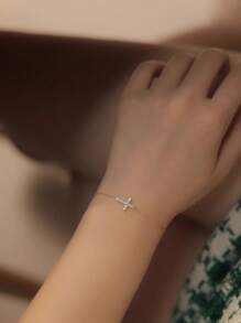 1pc Fashion Diamond-Studded Cross Design S925 Sterling Silver Bracelet, Suitable As Wedding & Bridal Gift For Women - Gold Bracelet - View 6