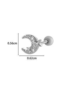 Toppiercing 1pc Fashionable Minimalist Copper Zirconia Star Moon Flower Screw Thread Titanium Steel Cartilage Earring, Ear Bone Piercing Jewelry