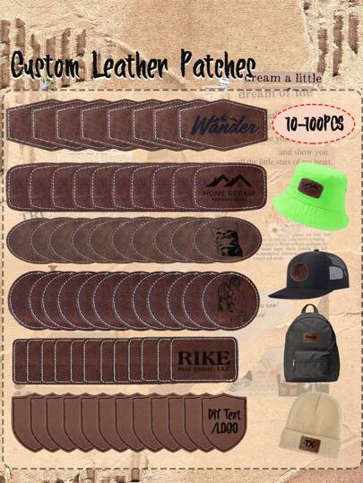 10/25/50/100 piezas Parches con texto/logotipo personalizado por láser para planchar, Parches con logotipo personalizado de empresa, Parches de reparación de tela con costura y suministros láser DIY para planchar, Parches rectangulares de leatherette que se pueden grabar con láser, Parches, Parches, Parches cortados con láser para uso de bricolaje para planchar en sombreros, mochilas, ropa